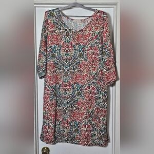 Soft Surroundings Dress XL Floral Boho Print 100% Cotton 3/4 Sleeve Pockets
